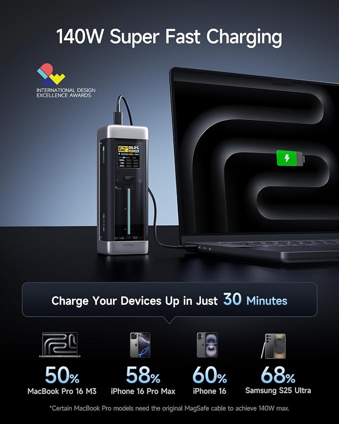 CUKTECH NO.20 140W Power Bank, 000mAh 3-Port Laptop Portable Charger, Fast - Image 2