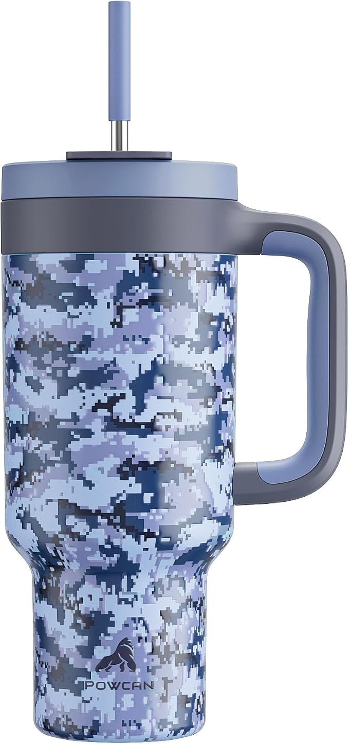 40 oz Camo Tumbler with Handle, 2-in-1 Straw and Sip Lid, Dishwasher Safe by POWCAN