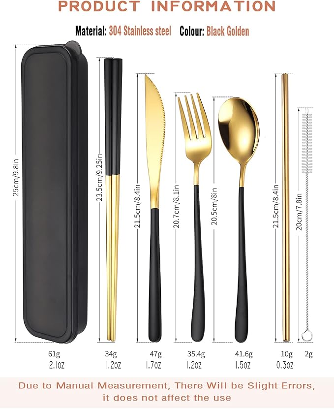 AARAINBOW 6 Pieces 18/8 Stainless Steel Flatware Set Portable Reusable Cutlery - Image 2