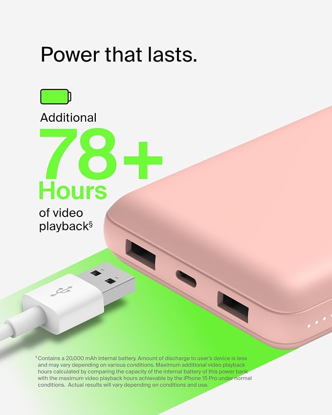 Belkin Portable Charger, USB C Power Bank 20000 mAh w/ 1xUSB-C Port & 2xUSB-A - Image 7