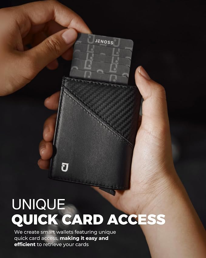 Jenoss Smart Wallet For Men: Full Grain Leather, Handcrafted, Slide Metal Pop - Image 3