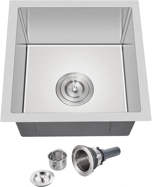 15 x 15 Inch Undermount Kitchen Sink, T-304 Stainless Steel Handmade Single by DROPINKITCHENSINK
