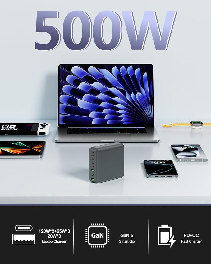500W USB C Charger Block, 8-Port USB C Charging Station Fast Charging PD 120W - Image 3