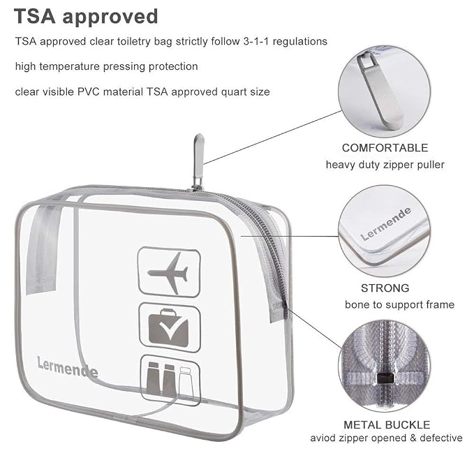 Lermende 2pcs Clear Toiletry Bag TSA Approved Travel Bag, Carry On - Image 3