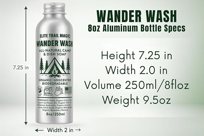 Wander Wash -Biodegradable Camp & Dish Soap Unscented | Made in USA | Organic - Image 8
