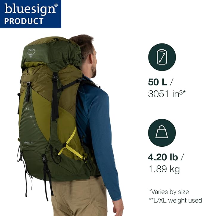 Osprey Atmos AG LT 50L Men's Backpacking Backpack, Night Shift/Scoria Blue - Image 2