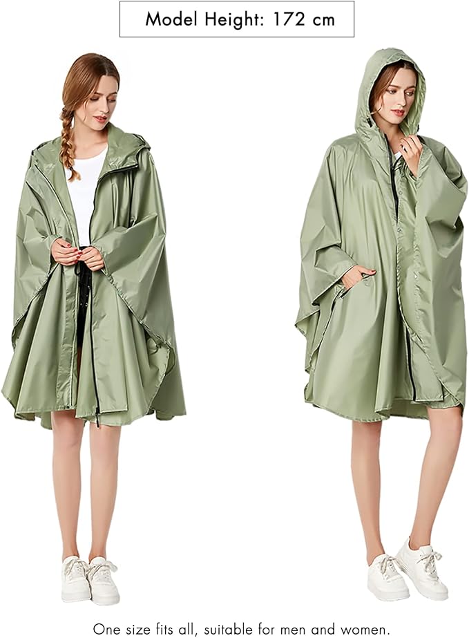 ANYOO Waterproof Rain Poncho Lightweight Reusable Hiking Hooded Coat Jacket - Image 6