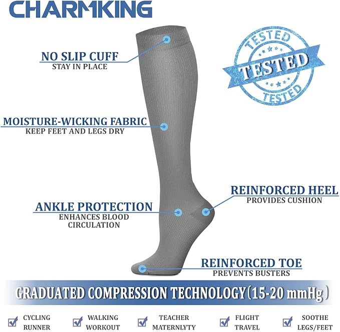 CHARMKING Compression Socks for Women & Men Circulation 15-20 mmHg is Best - Image 5