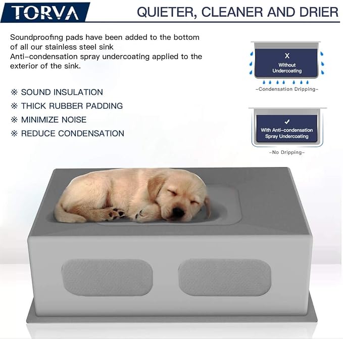 TORVA 14 x 18 Inch Undermount Kitchen Sink, Premium 304 Stainless Steel Bar Sink - Image 7