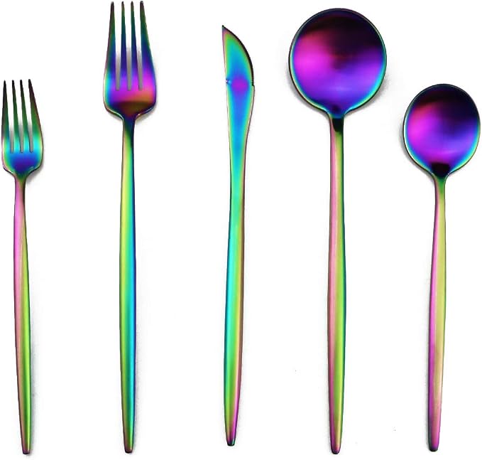 Matte Rainbow Silverware, Gugrida 5-Piece 18/10 Stainless Steel Flatware Set - Image 4