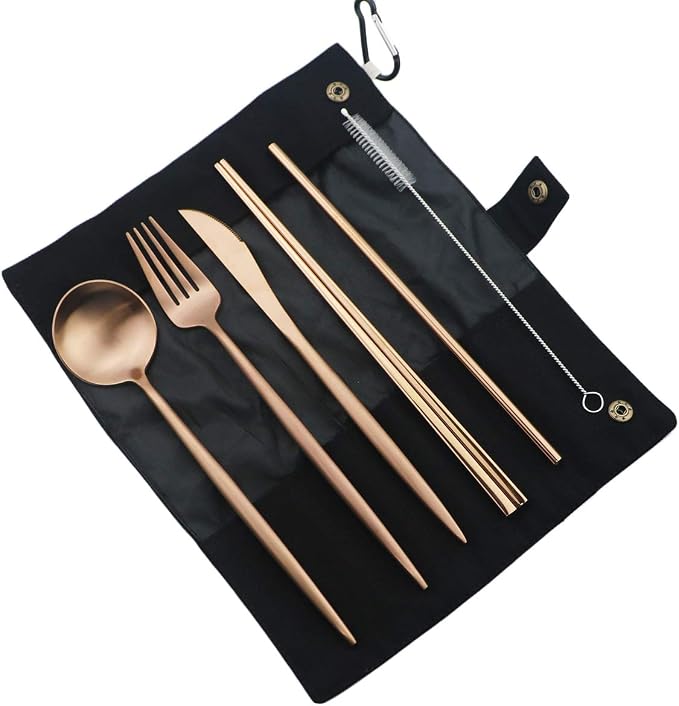 Gugrida Luxury Rose Gold Matte Portable 18/10 Stainless Steel Travel Flatware by Unknown