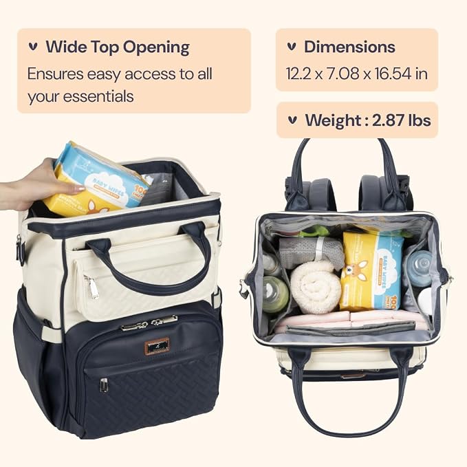 BabbleRoo Leather Diaper Bag Backpack, Unisex Stylish Travel Back Pack Nappy - Image 3