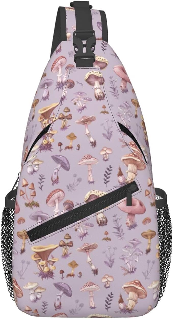 SUPLUCHOM Sling Bag Mushrooms Vintage Botanical Hiking Daypack Crossbody - Image 2