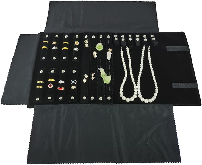 Velvet Travel Jewelry Case Roll Bag Organizer by SCIKHEFT