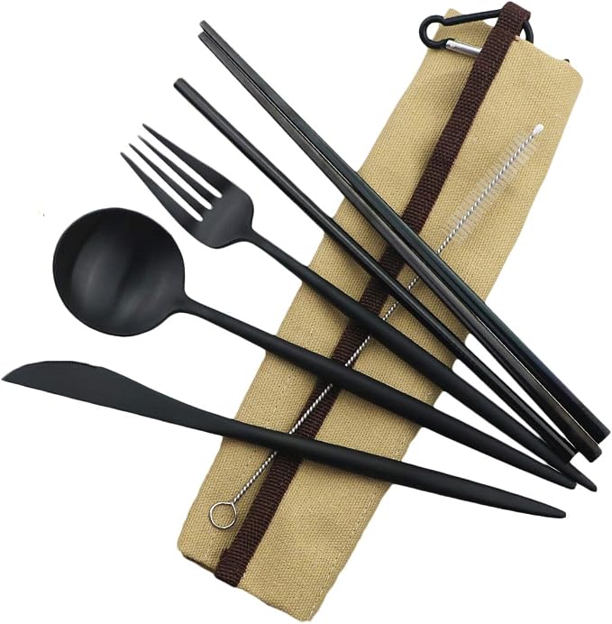 Gugrida Reusable Travel Utensils, 7 Piece Portable 304 Stainless Steel by Gugrida