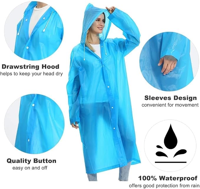 Opret 2 Pack Raincoats for Adults Reusable, EVA Rain Ponchos Lightweight Rain - Image 3