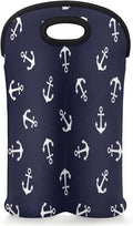 Nautical Anchors 2 Bottle Wine Carrier Tote Bag Insulated Wine Bottles Neoprene by Aglebo