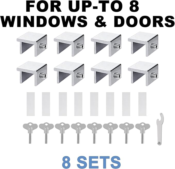 8 Sets Sliding Window Locks for Up and Down Windows, Adjustable Aluminum Window - Image 8