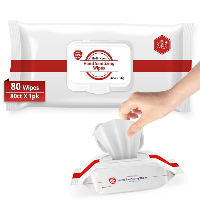 MEDIWIPER 80ct Alcohol-Free Hand Sanitizing Wipes Unscnted Wet Wipe, Hand by Mediwiper