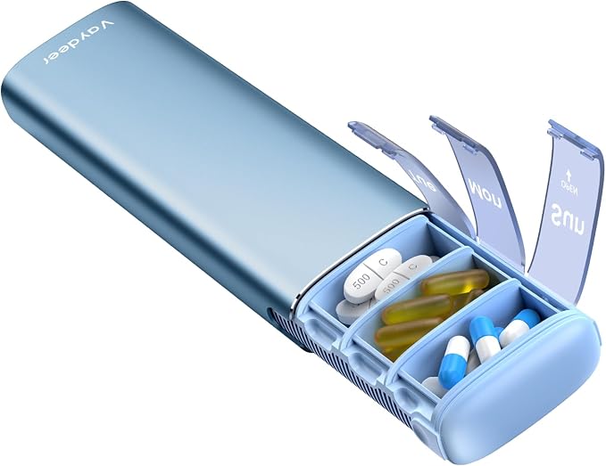 Vaydeer Metal Travel Pill Organizer, 7 Day Weekly Pill Box, Large Capacity by Vaydeer