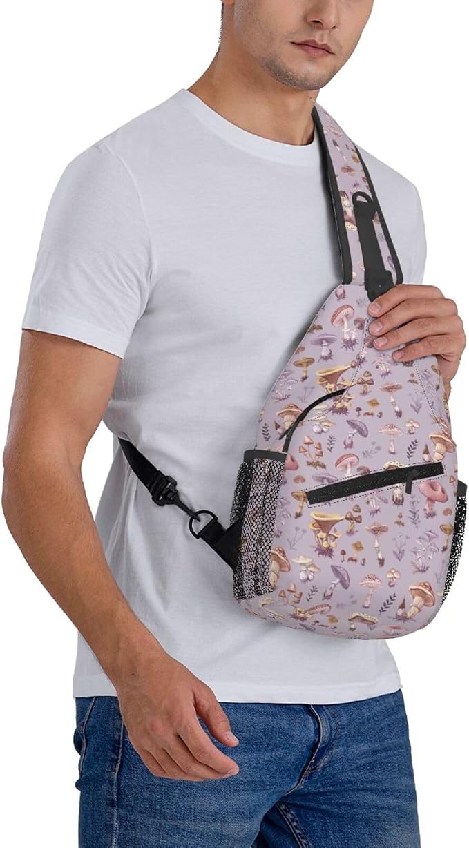 SUPLUCHOM Sling Bag Mushrooms Vintage Botanical Hiking Daypack Crossbody - Image 8