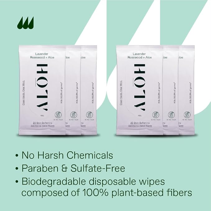ALŌH Lavender Rosewood + Aloe Sanitizing Hand Wipes - Image 6