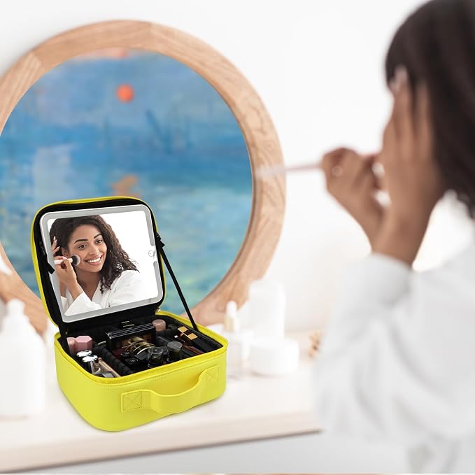 Travel Makeup Bag with LED Mirror Travel Makeup Organizer with 3 Lighted - Image 9