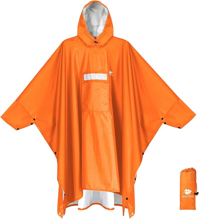 ANYOO Hooded Rain Poncho for Adults Waterproof Lightweight Rain Coat for Men by Anyoo