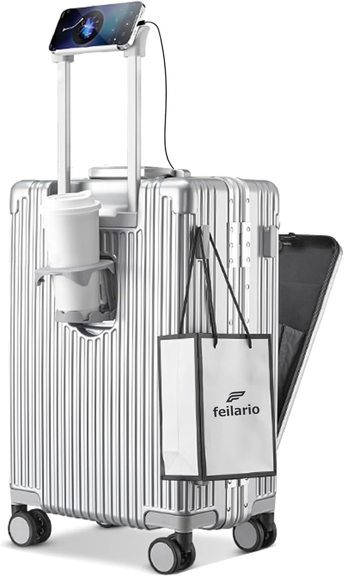 feilario 20in Aluminium Frame PC Hard Shell Spinner Wheels Luggage, Built-In by feilario