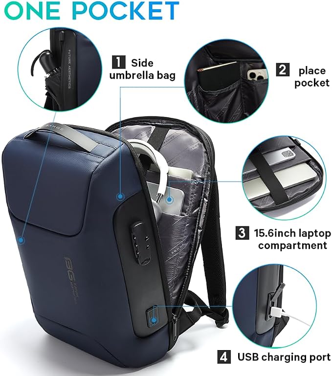 BANGE Anti Theft Backpack with Lock, Business Backpack with USB Charging Port - Image 3