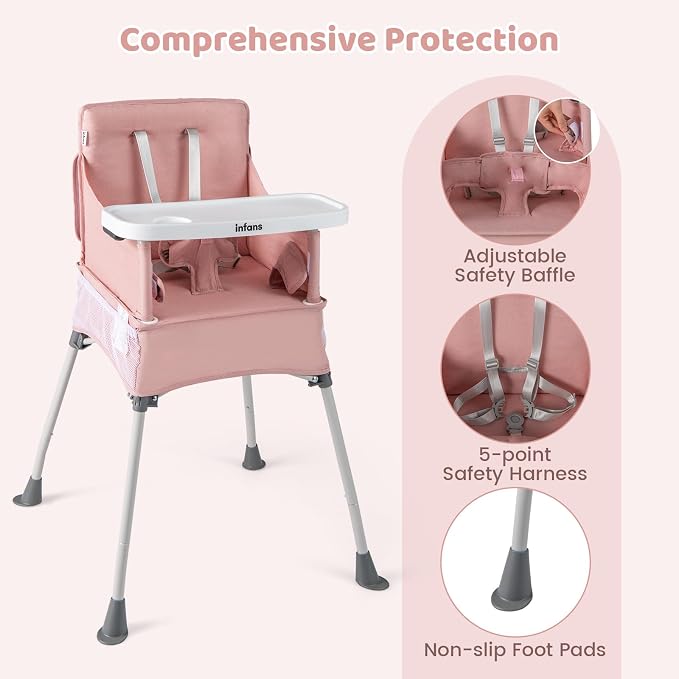 INFANS Baby High Chair, Foldable Portable Highchair - Image 6