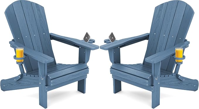 SERWALL Folding Adirondack Chair, HDPE Adirondack Chairs Set of 2, Plastic by SERWALL