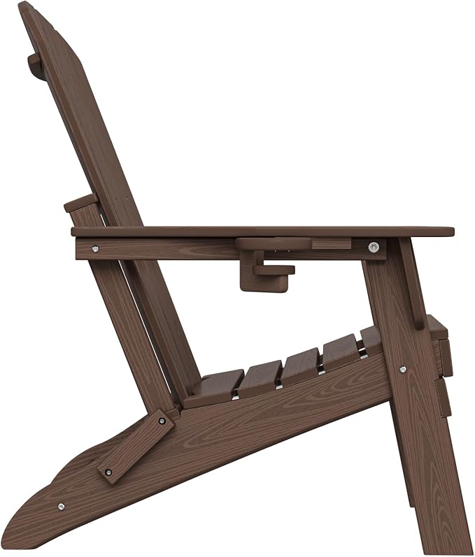 Folding Adirondack Chair with Cup Holder Set of 2, HDPE Patio Chairs, - Image 3