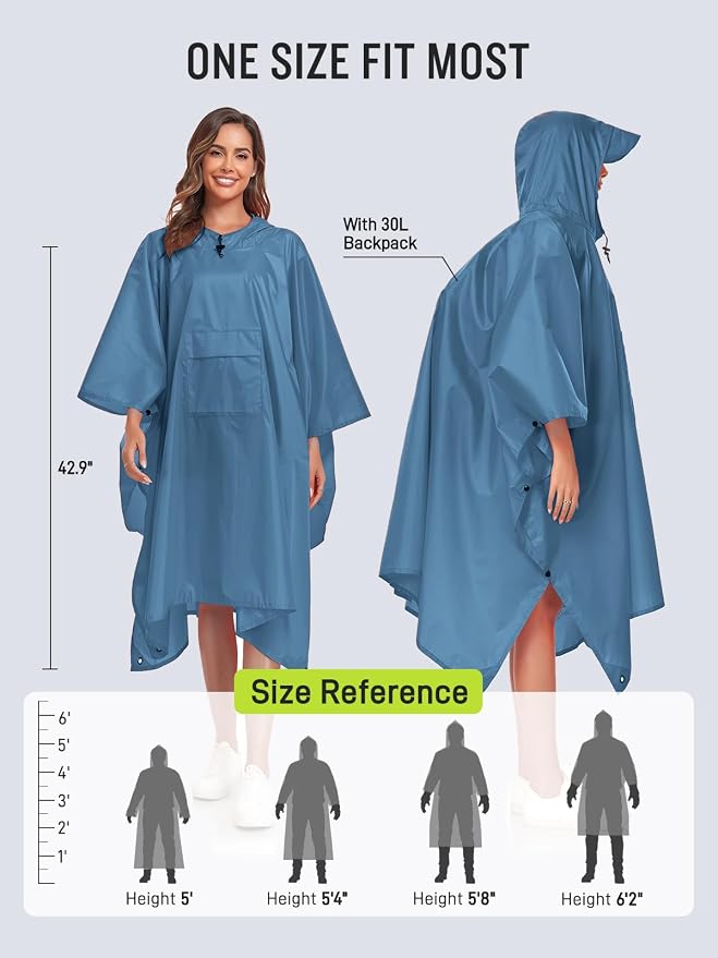 SaphiRose Extra Thick Hooded Rain Poncho Double Layer Waterproof Raincoat Jacket - Image 3