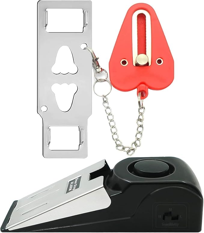 Portable Door Lock & Door Stop Alarm Set, Dual Protection Home Security Door Kit by HNHMT