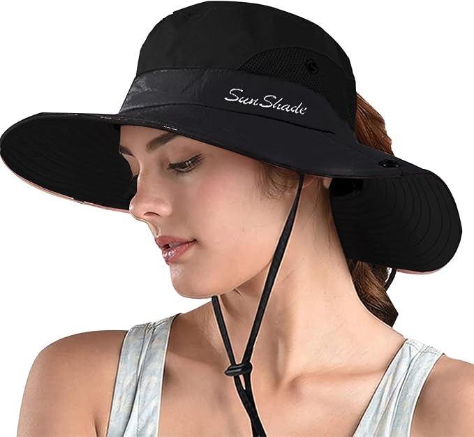 ZOORON Women's Ponytail Safari Sun Hat, Wide Brim UV Protection Outdoor Bucket by ZOORON