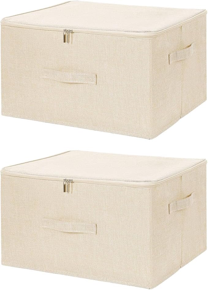 ANMINY 2PCS Storage Bins with Zipper Lids 51.9 Qt Lidded Fabric Storage Boxes by ANMINY