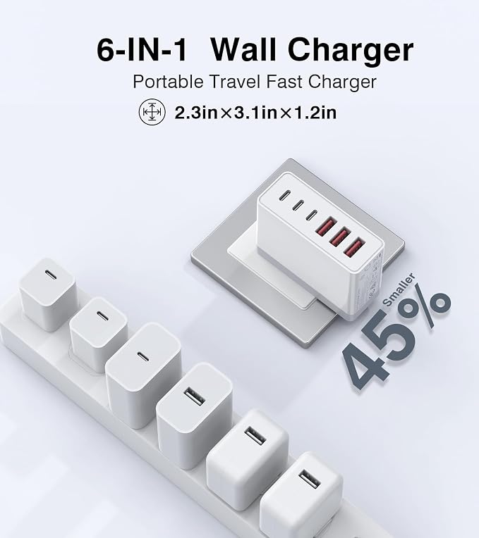 100W USB C Wall Charger, 6-Port PD Fast USB C Charging Block, 3 Type C+3Type A - Image 6