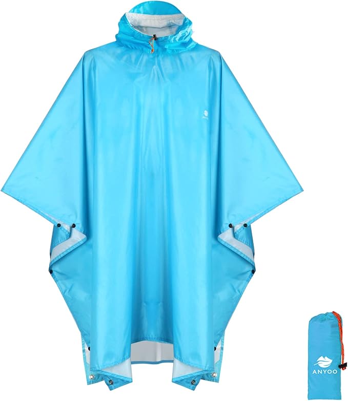 ANYOO Hooded Rain Poncho for Adults Waterproof Lightweight Rain Coat for Men by Anyoo