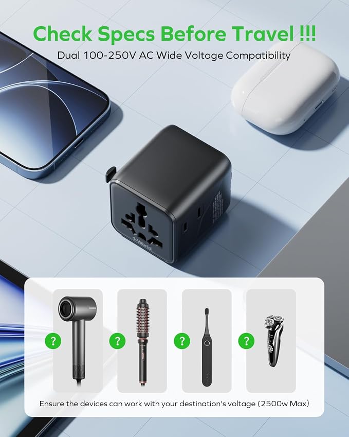MOMAX Mini Universal Travel Adapter Worldwide, 2 AC, All European Travel Plug - Image 9