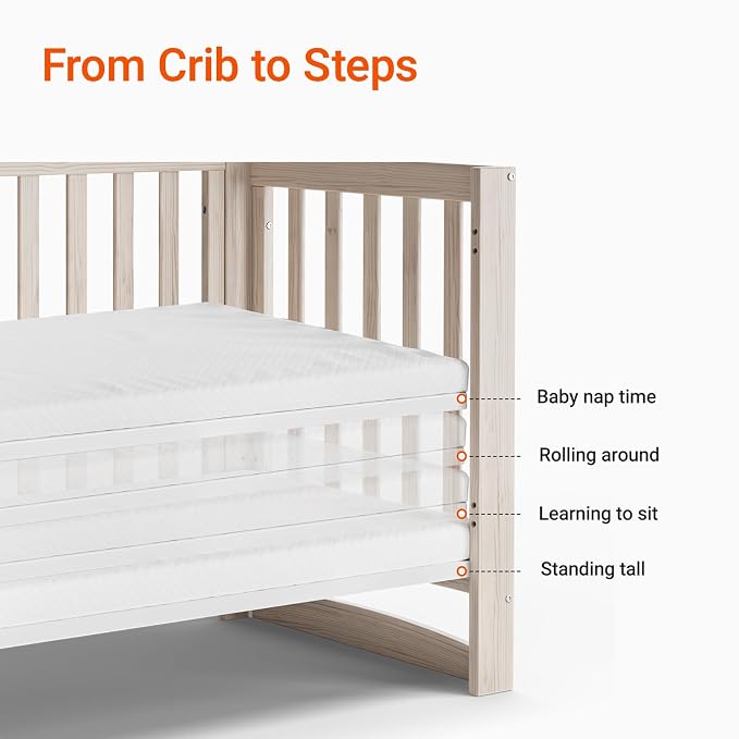 EvoNest Baby Crib, 6 in 1 Convertible Mini Crib - Image 6