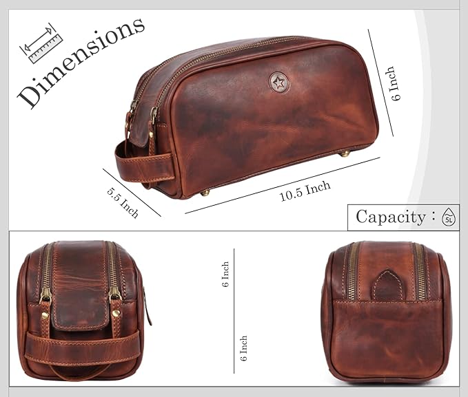 10" Premium Leather Toiletry Travel Pouch - Image 6
