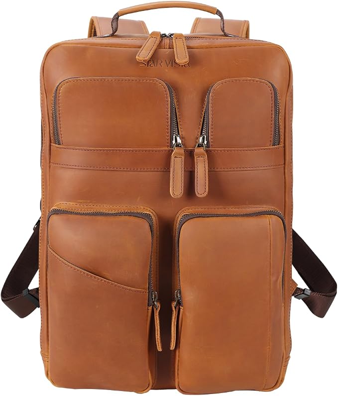 STAR VISTA Angelo 17.3" Vintage Full Grain Leather Laptop Backpack by STARVISTA
