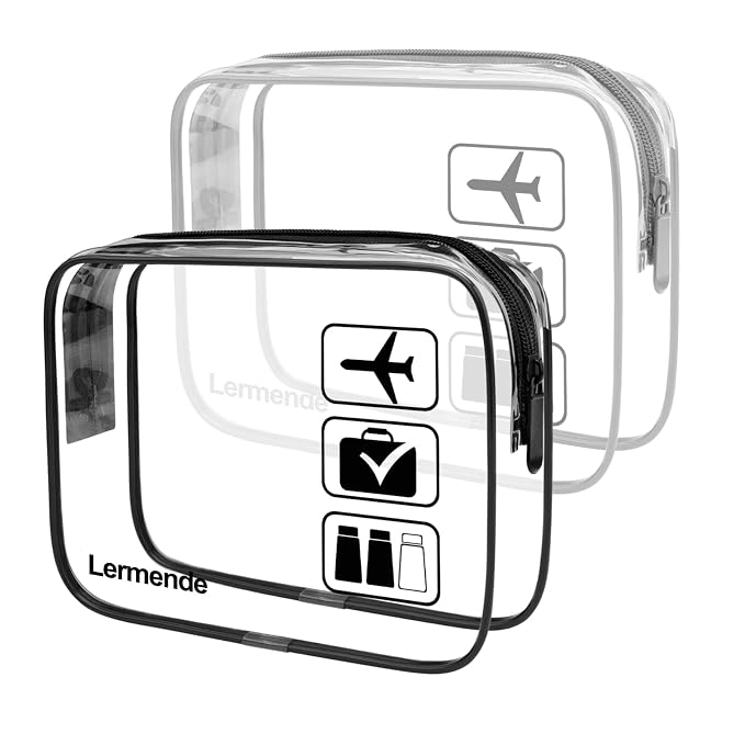 Lermende 2pcs Clear Toiletry Bag TSA Approved Travel Bag, Carry On by Lermende