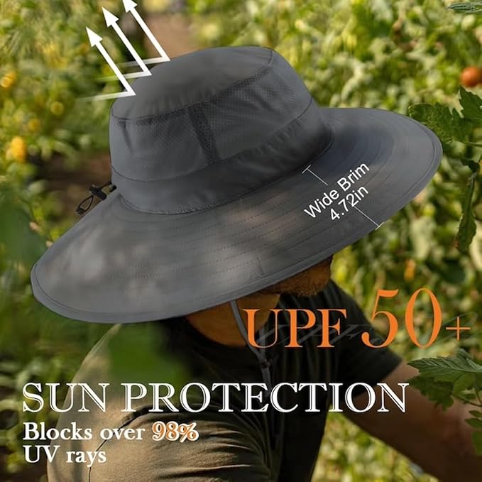 Home Prefer UPF50+ Mens Sun Hat Wide Brim Fishing Hat Foldable Large Brim UV - Image 3