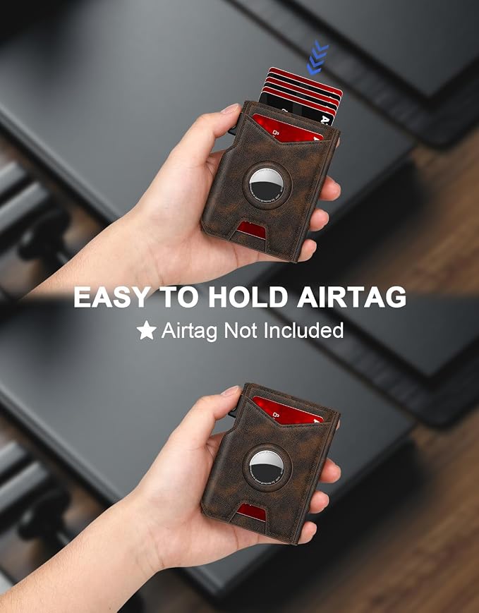 Airtag Wallet for Men, Minimalist Slim Mens Wallet Smart Pop Up Credit Card - Image 3