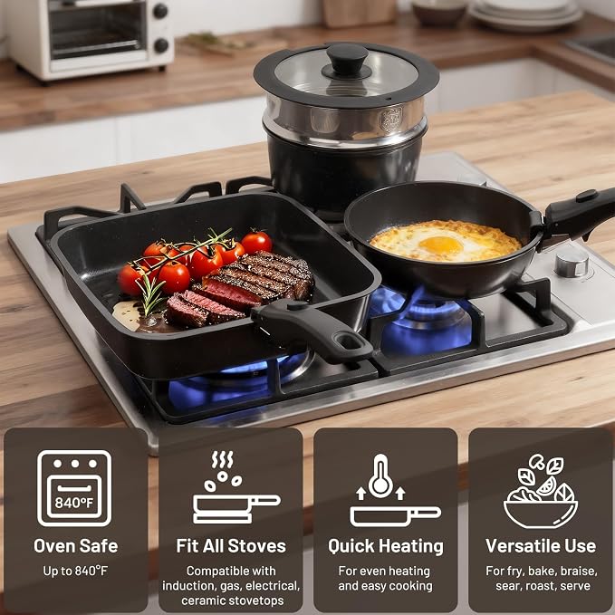 KIKCOIN Ceramic Nonstick Pots and Pans Set - Image 6