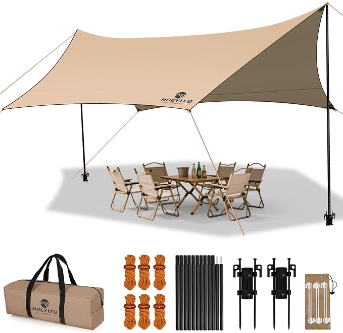Camping Tarp with Poles & Retainer, 15x12.5FT Large Waterproof 210D Oxford by Unknown