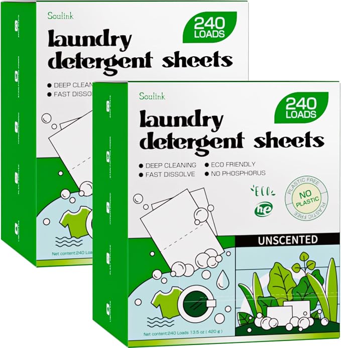 Soulink Laundry Detergent Sheets Unscented 480 Loads，Eco Friendly Detergent by Soulink