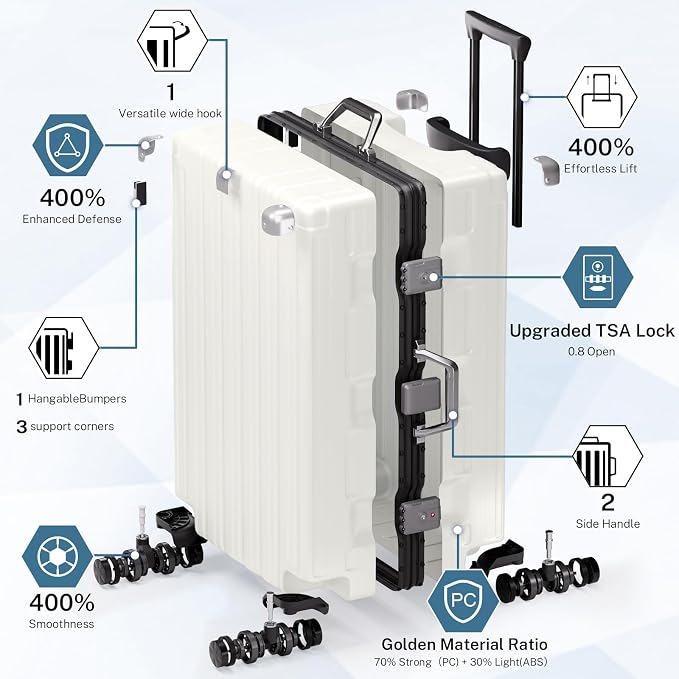 Krute Luggage 28 Inch Aluminum Frame Luggages TSA Lock No Zipper Checked - Image 4